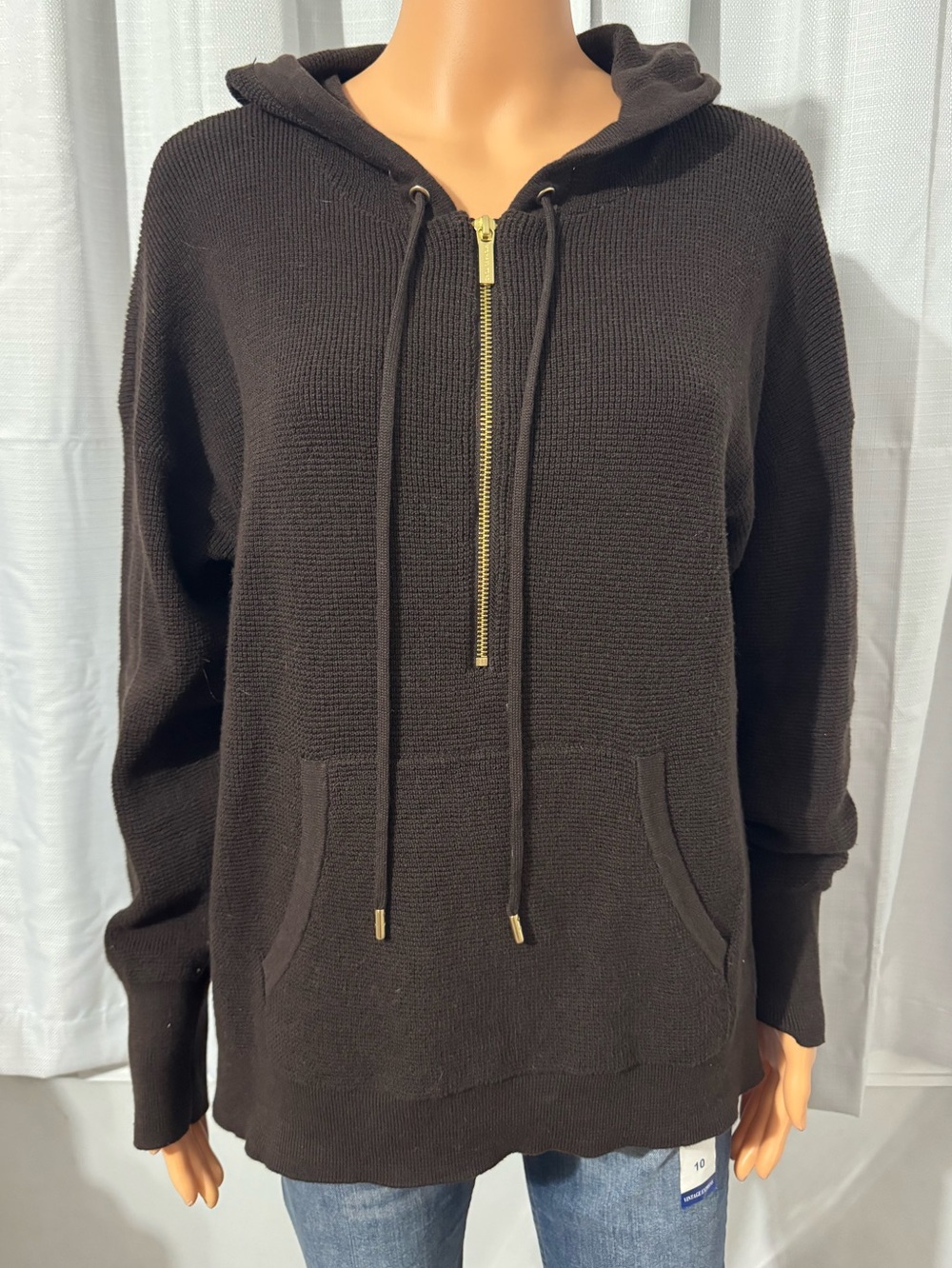 Pretty Michael Kors size L chocolate brown hooded 1/2 zip sweater women